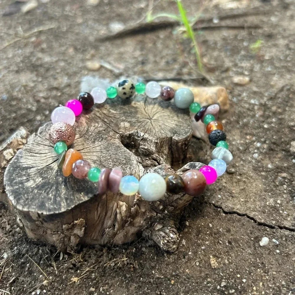 Handmade Garnet + Aventurine +Rose Quartz + Dalmatian Jasper +Amazonite bracelet - Picture 1 of 1